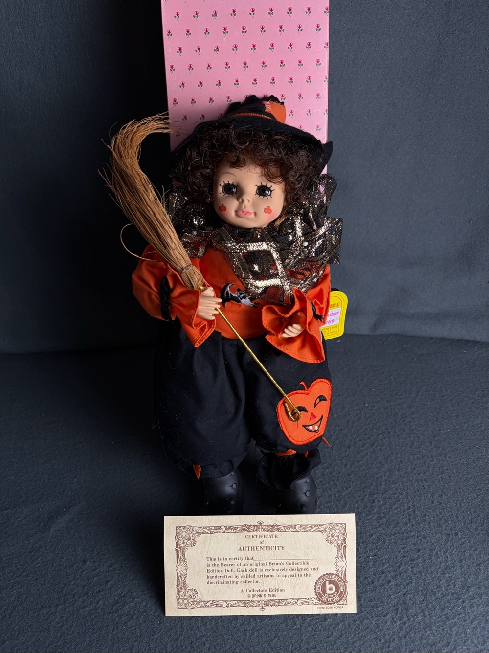 Vintage 1988 Brinn’s October Calendar Clown Halloween Witch Doll Pumpkin Broom